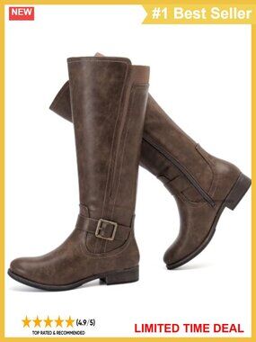 Knee High Boots Faux Leather Round Toe Side Zip Tall Winter Boots